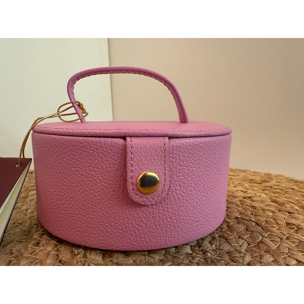 NWT Rowallan of Scotland (Checker Leather) genuine cow leather pink jewelry case - Picture 2 of 7